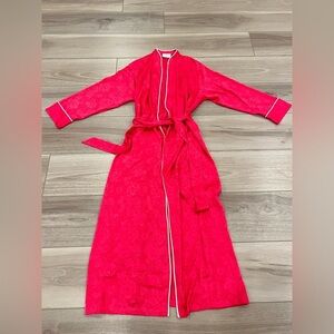 Vtg Mary Mcfadden Robe Womens S Floral Satin White Trim Kimono Made In USA